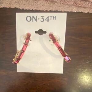 On•34th Gold tone and Pink Hoop Earrings